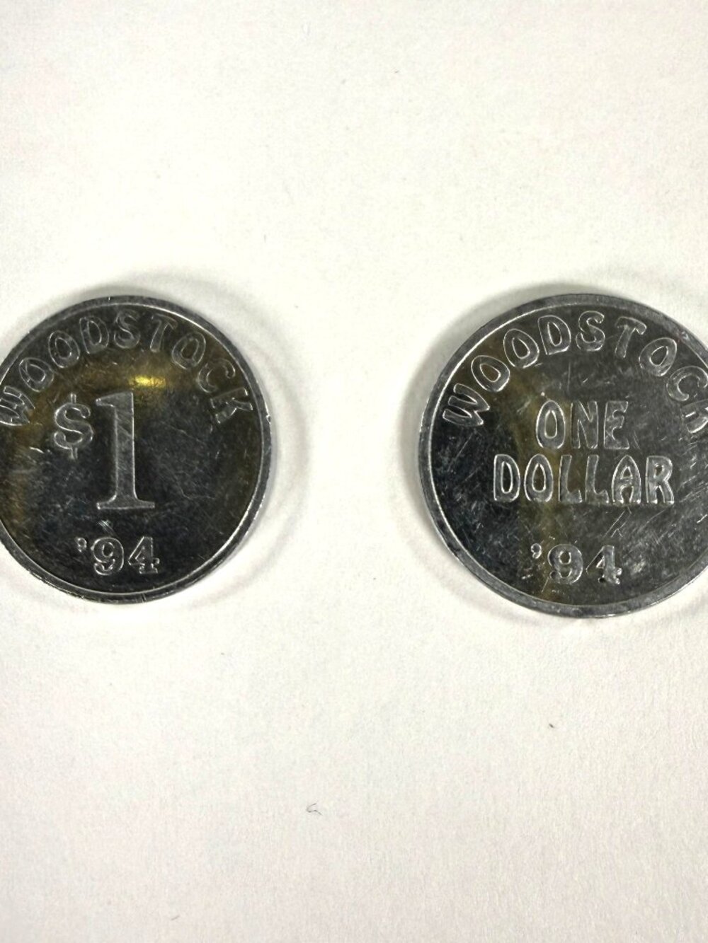 1994 Woodstock Concert Tokens 1 Dollar '94 One Dollar Peace love Music Pair